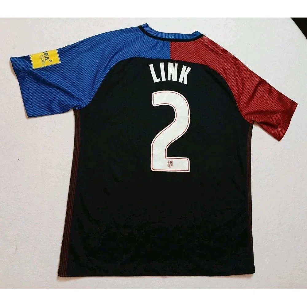 Nike USA USMNT 2016 Away Soccer Jersey Black Men's XL Custom #2 LINK Patches